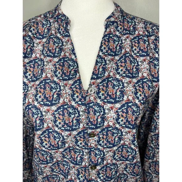 Lands End Womens Floral Pattern Button-Up Blouse Pleated Back Size 6 - Picture 3 of 11